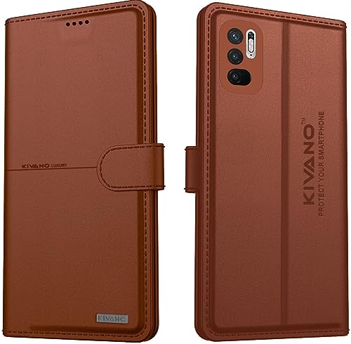 Image of KIVANO Compatible with Xiaomi Redmi Note 10T 5G / Poco M3 Pro 5G Flip Cover | Leather Finish | Inside Pockets & Inbuilt Stand | Shockproof Wallet Style Magnetic Closure Back Cover Case
