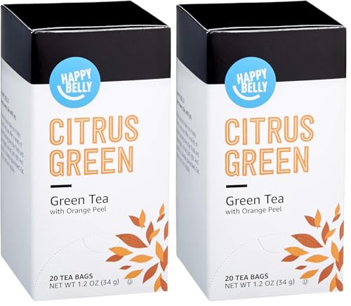 Image of Amazon Brand - Happy Belly Citrus Green Tea Bags, 20 Count (Pack of 2)