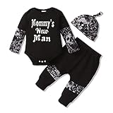 Baby Boy Clothes Newborn Boy Outfit Infant Clothes for Boys Fall Long Sleeve Romper Pants Baby Boy Outfit Set(Black,6-12 M)