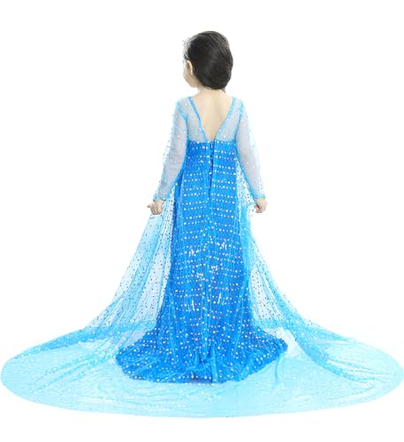 Esvaiy Girls Princess Elsa Dress Costume - Luxury Sequin Halloween Birthday Party Dress Up Kids 3t 4t 5t 6t 7t 8t2