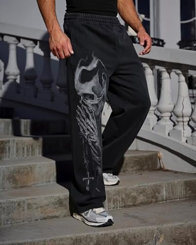 Men's Skull Print Sweatpants Relaxed Fit Punk Gothic Joggers Streetwear Hip Hop Lounge Track Pants with Pockets3