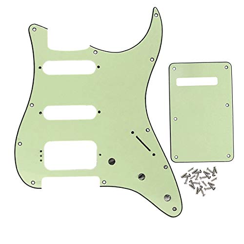 Fleor 3Ply Mint Green 11 Hole Round Corner Strat Hss Pickguard Guitar Backplate Set Fit Usa/Mexican Stratocaster 4-Screw Humbucking Mounting Open Pickup #TOP20