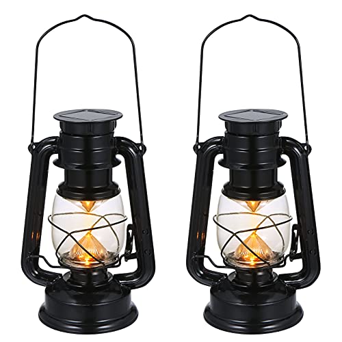 LED Solar Vintage Lantern 2 Packs, Tomshine Solar Lantern Outdoor Hanging Flickering Metal Antique Lantern for Garden Patio Deck Yard Path