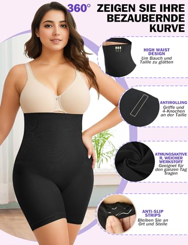 AURUZA Shapewear Damen Bauchweg Unterhose, Hohe Taille Body Shaper Damen Miederhose Figurformende Unterwäsche Miederpants (Schwarz, S)