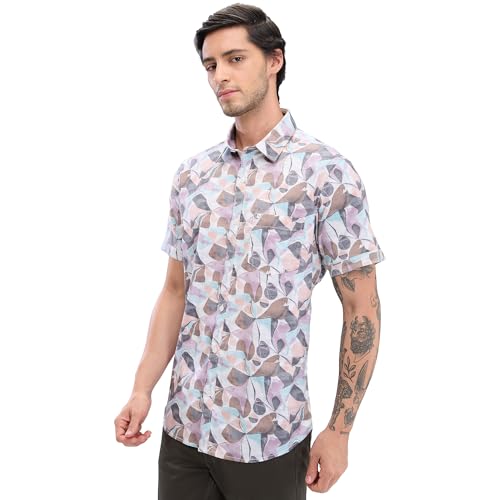 Image of Spykar Men's Slim Fit N /A Half Sleeve Printed Casual Shirts