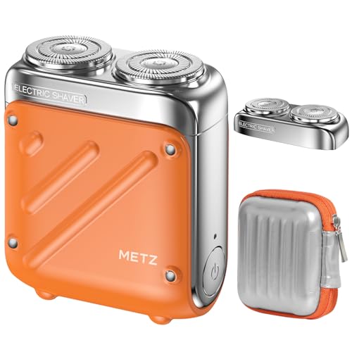 【替刃付き・2026改良型】METZ (メッツ) ひげそり 電動シェーバー メンズ シェーバー 小型 電気シェーバー 髭剃り 電動 しぇーばー 男性 ひげ剃り コンパクト 回転式 トラベル 携帯 旅行 軽量 持ち運び type-c充電式 乾湿両用 IPX7防水 収納ケース付き 出張 彼氏 誕生日 プレゼント (オレンジ・替刃付き)