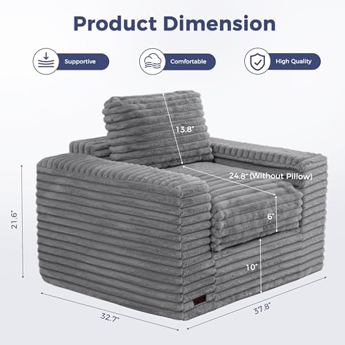 Image of MAXYOYO Bean Bag Chair with Pillows, Floor Sofa with Armrests and Support, Plush Foam Filled Lounge Chair for Adults, Cozy Bean Bag Couch for Living Room, Bedroom, Apartment, Grey