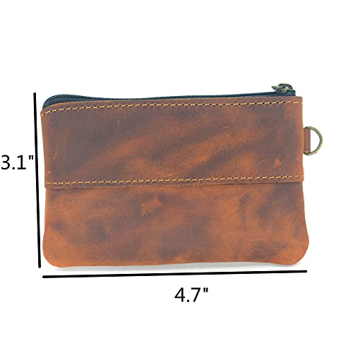 Genuine Leather Zipper Coin Purse for Men, Credit Card Case Holder, Mens Tray Purses Coin Purse Cash Change Wallet Car Smart Holder Money Pouch Brown 0 (Brown)3