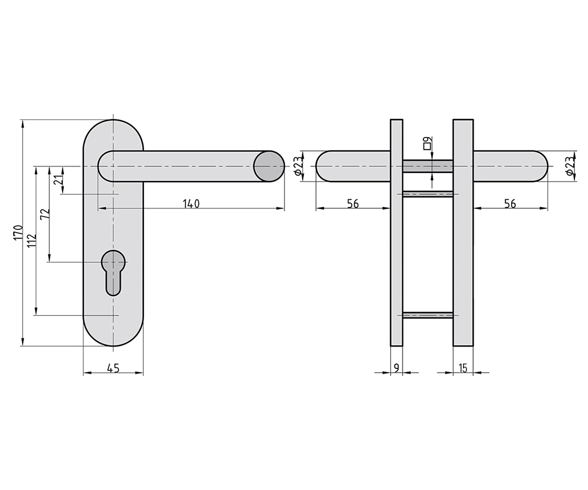 BASI | Feuerschutz Tür-Beschlag aus Aluminium F1 | für Innentüren | Türstärke 44-66 mm | Drückergarnitur | rundes Kurzschild | Schutzbeschlag