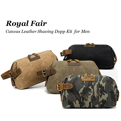 Royalfair Toiletry Bag For Men Waterproof Canvas Military Green Dopp Kit Travel Shaving Organizer Bag With Leather Wrist Belt (Army Green) #TOP2