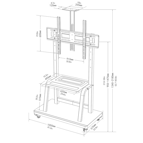 Soporte móvil para TV con ruedas ajustable en altura miniatura 2