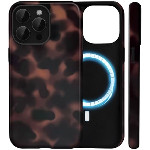 Coque iPhone 13 Pro Max esthétique tortue ambre, protection hybride haut de gamme MagSafe