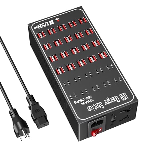 Multiple USB Charger Station, 300W 60Ports USB C Charger Block, USB Charger hub for Multiple...
