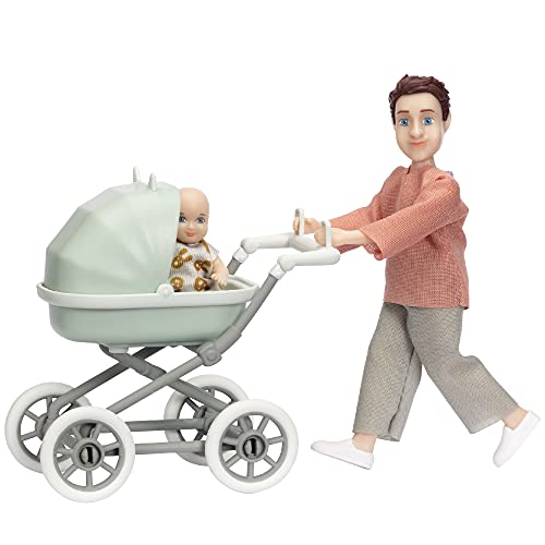 Lundby Puppenhaus Puppen - Puppe Puppenhaus Papa mit Biegepuppe Baby und Miniatur Kinderwagen - Puppen Puppenhaus…
