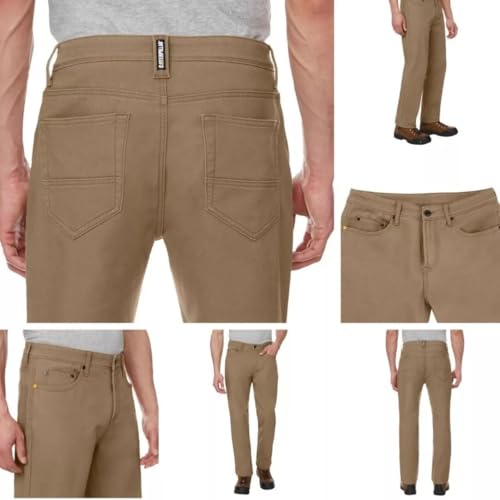 CAT Caterpillar Men's Fleece Lined Canvas Work Pants, Straight Leg, Stretch Fabric (Tan, 40x32)4