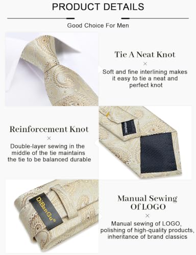 Image of DiBanGu Silk Floral Ties for Men Woven Paisley Necktie and Tie Clip Handkerchief Cufflinks Set for Party Wedding