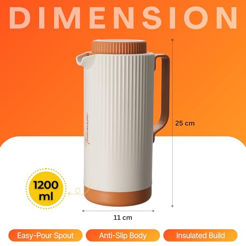 Image of Trueware Amaze ISI Certified Inner Steel Thermoware 1200 ML Hot & Cold Flask Jug, BPA Free, Leak Proof, Ideal for Tea, Coffee, Water, Hot and Cold Beverages