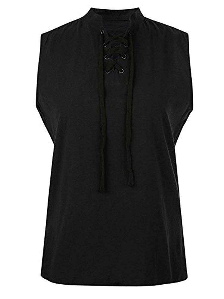 Boys Kids Renaissance Pirate T Shirts Viking Medieval Sleeveless Lace Up Costume Scottish Cotton Tank Tops