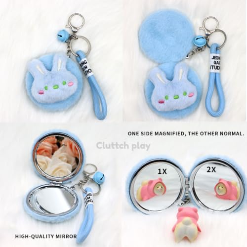 Image of Cute Plush Foldable Mirror Bag Charm for Girls | Bunny & Heart Kawaii Keychain Mirror | Korean Aesthetic Backpack Pendant | Gift for Girlfriend, Daughter & Best Friends (Plush Mirror)