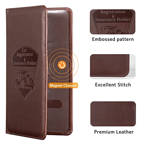 Image of CoBak Premium Faux Leather Car Document Holder with Magnetic Closure and 6 Compartments | Vehicle Glove Box Organizer, Auto Truck Compartment Document Case with Magnetic Closure for Insurance & Driver License