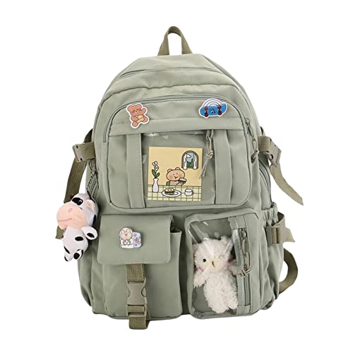 Tachiuwa Mochila de grande capacidade, mochila à prova d'água, mochila para laptop, mochila para meninas, mochila casual, mochila, com pingente, leve e durável, verde