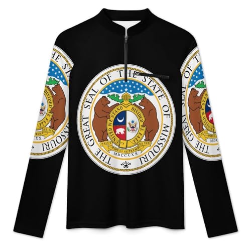 Missouri State Icon Men's Rash Guard Long Sleeves Quick Dry Fishing Workout Shirts with Zipper3