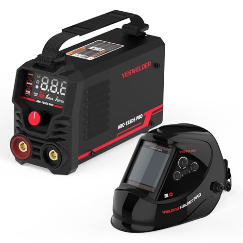 YESWELDER Large Viewing Screen 3.93"X3.66" True Color Solar Power Auto Darkening Welding Helmet & Mini Stick Welder Portable, Large LED Display 125Amp ARC Welding Machine
