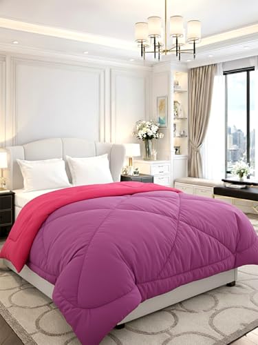Image of Monte Carlo Polyester Comforter Double Bed | 200 GSM Lightweight & Reversible | Soft Quilt for Mild Winter | Easy Care All Season Comforter (Pink /Purple) | 87 x 94 Inches