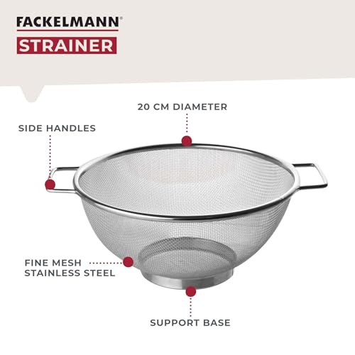 Fackelmann Wire 20cm Colander, Stainless Steel, Fine Mesh Sieve, for Straining, Drainer with Sturdy base & Two Handles, Twin Handle Free standing Rice & Flour Sifter, Pasta Noodle & Vegetable Strainer - Image 3