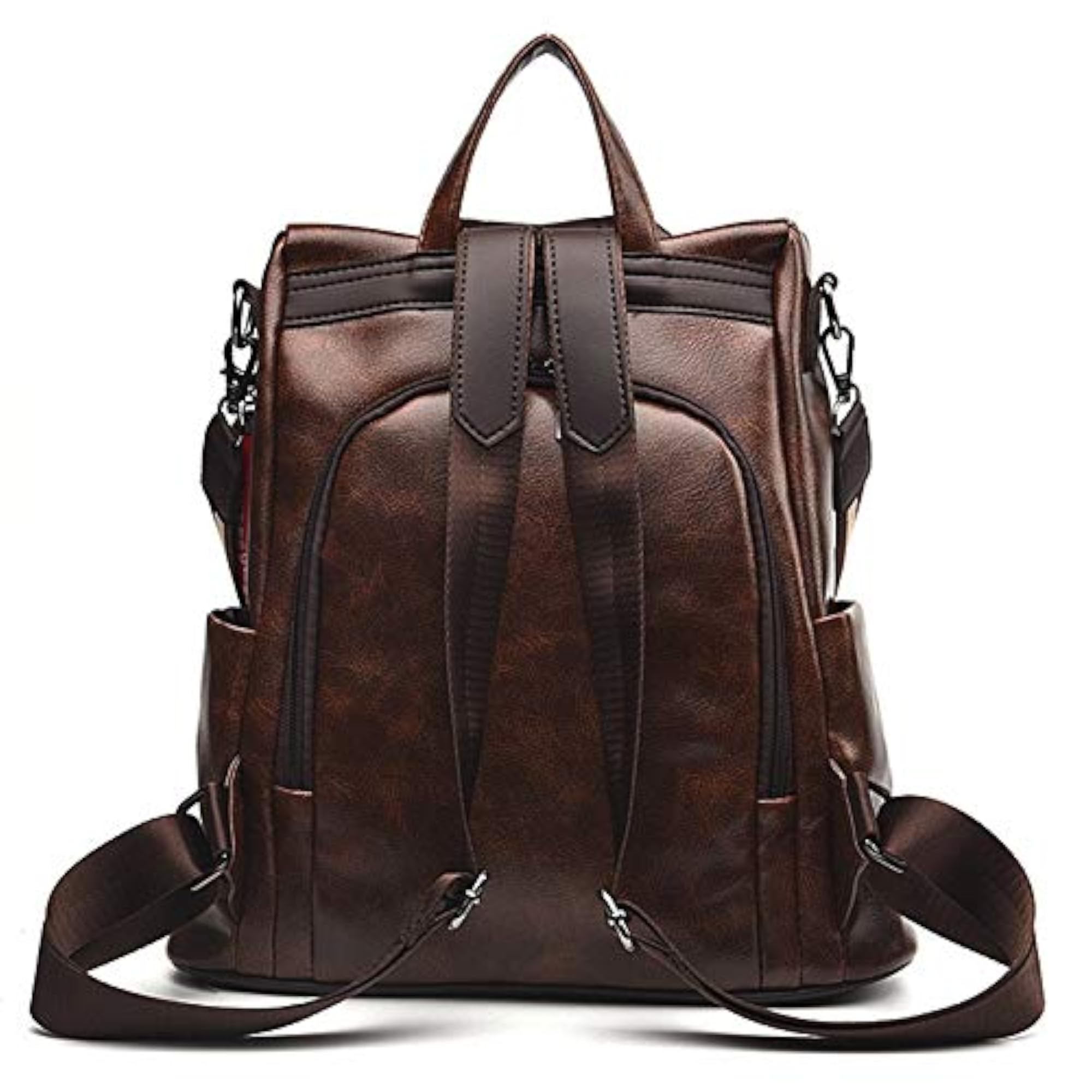 Unisex Solid Color Faux Leather Large Capacity Backpack