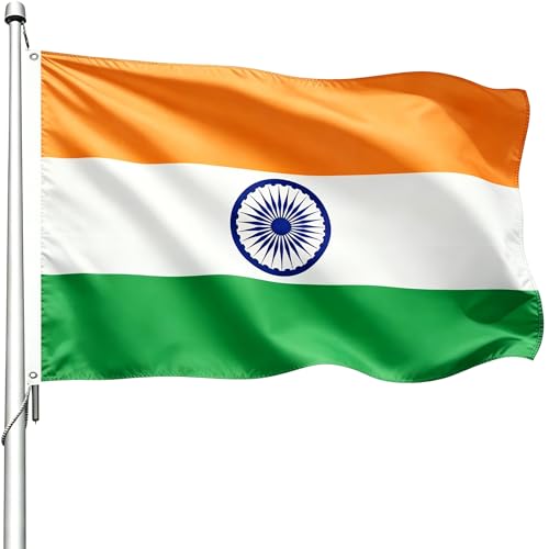 WANSHUNDE India Indian Flag 3x5 Ft Outdoor - Premium Polyester Double Stitched India Flags Vivid Color Fade Proof Indian National Flags with 2 Brass Grommets