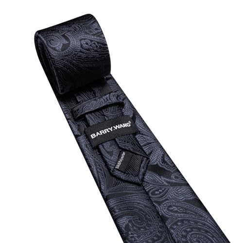 Image of Barry.Wang Men Tie Set Paisley Silk Necktie Pocket Square Cufflinks Formal Wedding Business Party