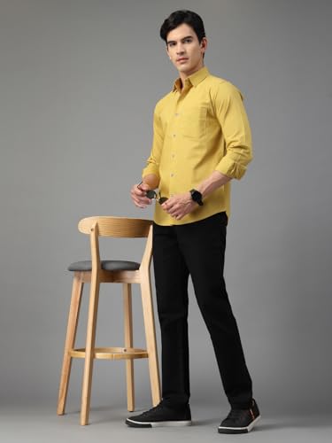 Image of Majestic Man Solid Cotton Casual Shirt - Slim Fit, Full Sleeves, Premium Button Closure