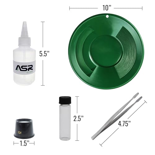 ASR Outdoor Gold Panning Kit with Paydirt Beginner Prospecting Equipment 6pc, Green