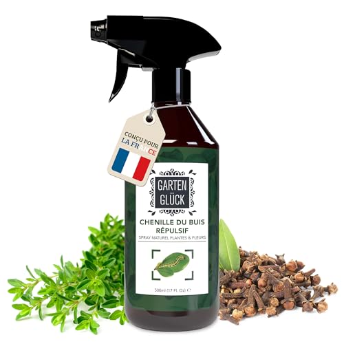 Garten Glück® Thym Spray Anti Pyrale du Buis Traitement pour Arbuste, Fleur, Plante -500ml- Non Tachant - Usage Intérieur & Extérieur - Barrière Répulsive de Longue Durée Anti Chenille Pyrale du Buis