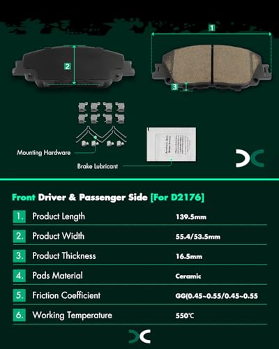 Image of SCITOO D2176-9421 Disc Brake Pads Sets Front Ceramic Brake Pads w /Hardware | For Toyota For Corolla 2019-2025,For Prius 2023-2025,For Prius Prime 2020-2022
