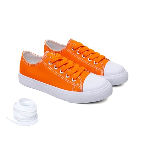 The Fashion Supply Classic Unisex Low-Top Canvas Sneakers – Boys Girls and Toddler Casual Lace-Up Shoes with Rubber Sole, Includes Extra White Shoelaces