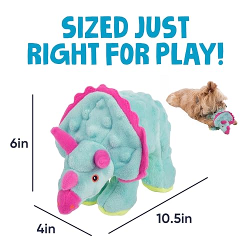 Image of goDog Dinos Frills Squeaky Plush Dog Toy with Chew Guard Technology, Durable Fabric & Squeaker for Active Play, Teal, Small