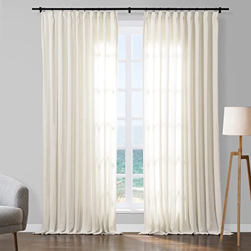 Twopages Beige Pinch Pleat Curtain For Living Room, Metallic Room Darkening Curtain With Glitter Silver 108 Inch Length, Luxury Privacy Assured Window Curtain For Girls Room, 1 Panel #TOP26