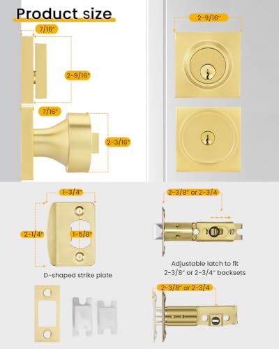 Image of Goldenwarm Exterior Door Lock Set with Deadbolt, Keyed Alike Gold Front Door Knob, Heavy Duty Zinc Alloy Entry Door Locksets with Deadbolt, 1 Pack