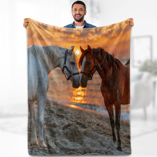 Aimego Sunset Horse Blanket 60"x 80", Beach Equestrian Throw