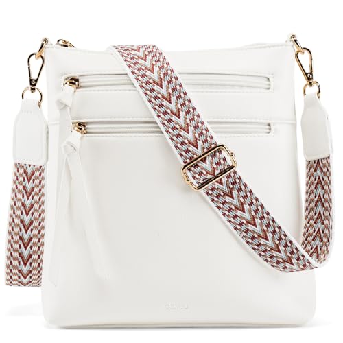 GEMIU Womens Crossbody Purse Multi Pocket Crossbody Bags for Women Trendy White