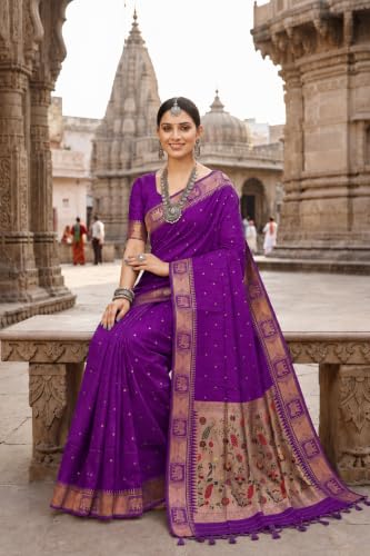 Image of Women's Paithani Silk Tassel Finish Saree Ethnic Unstitched Blouse Piece