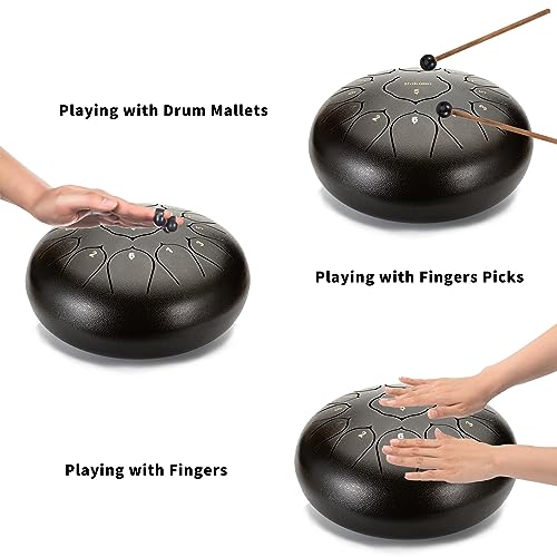Steel Tongue Drum-13 Note 12 Inch Percussion Instrument Lotus Hand Pan Drum C key with Drum Mallets Carry Bag… - Thumbnail 4