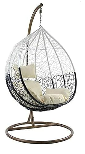 Image of Single Seater Swing Chair with Stand and Cushion Hammock Swing for Adult Outdoor Indoor Garden Living Room Balcony Hanging Chair (Black & White)