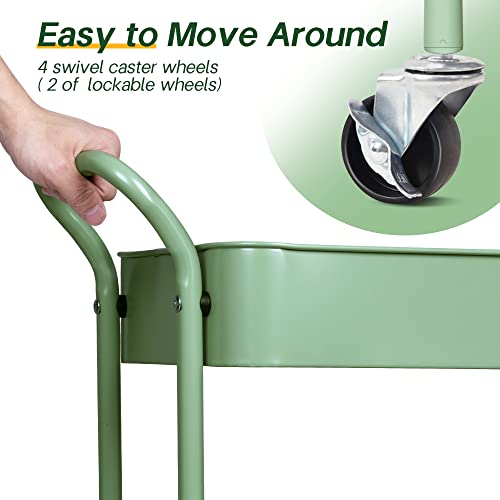 Aooda 3 Tier Under Desk Rolling Cart With Handle And Lockable Wheels, 27'' Height Small Metal Book Cart Mobile Art Cart Rolling Storage Organizer For Office, Kitchen, Bathroom (Aqua Green) #TOP6
