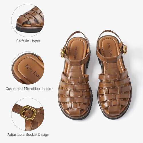 BEAU TODAY Womens Platform Fisherman Sandals, Chunky Gladiator Sandals for Women, Casual Closed Toe Leather Sandal, Fashion Comfortable Lightweight Dressy Shoes with Adjustable Buckle4
