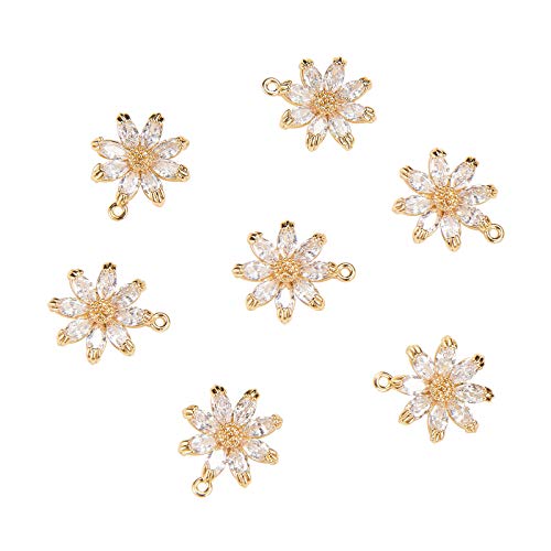 LiQunSweet 20 Pcs Sunflower Shape Flower Clear Charms Brass Micro Pave Cubic Zirconia CZ Stone Pendants Nickel Free for Jewelry Making - 15x14mm