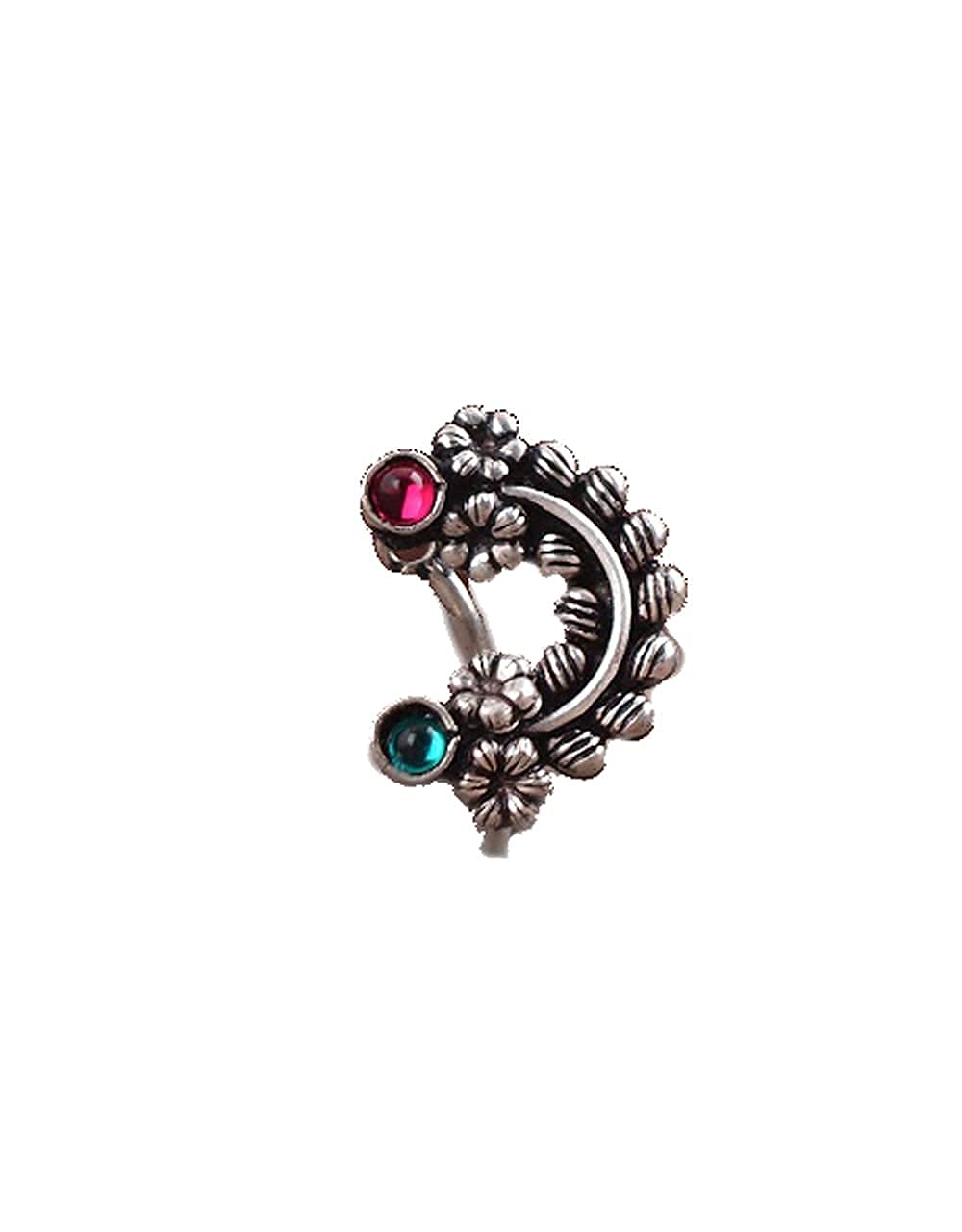 Anuradha Art JewelleryOxidised nose pin for women | Clip on | Press On | Without piercing | Silver | Latest nose pin deigns