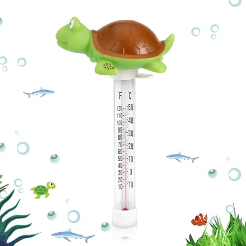 Image of Floating Pool Thermometer, Large Display with String Easy to Read, Shatter Resistant, for Outdoor & Indoor Swimming Pools, Spas, Hot Tubs & Aquariums (Turtle)